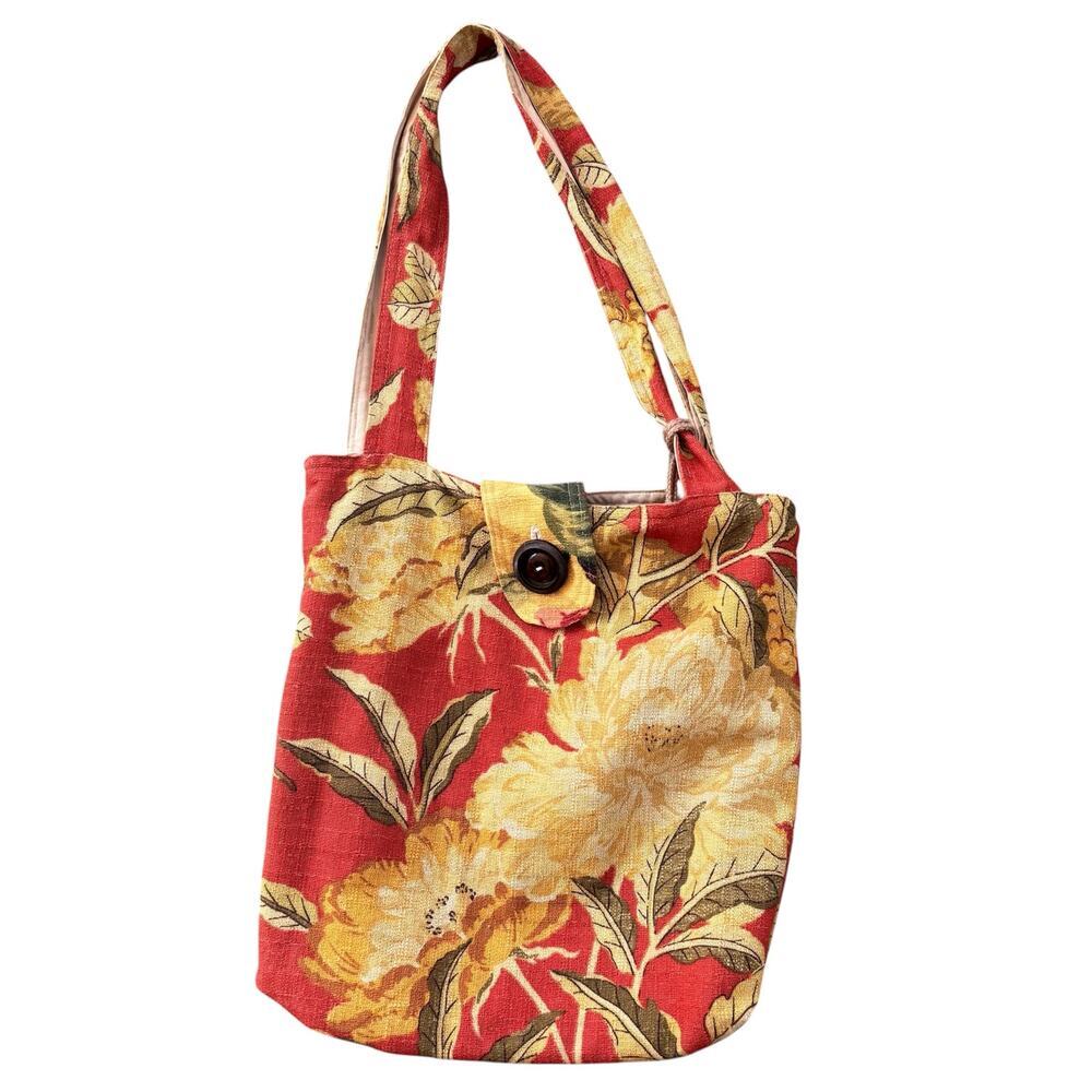Susan Todd Bark Cloth Tote Bag from Vintage Floral Upholstery Fabric Sustainable - Picture 2 of 11